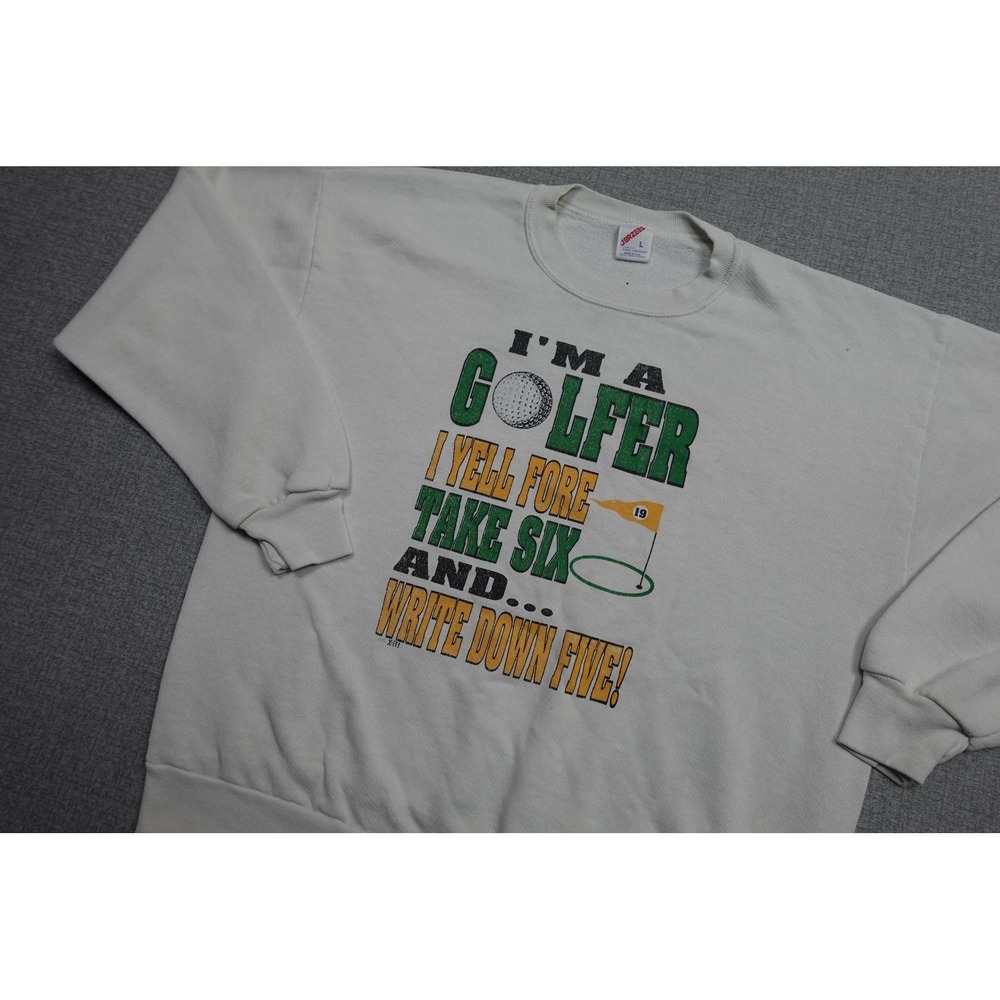Vintage Golf Sweatshirt Mens Large White Golfer Graphic Crewneck Made USA Parody
